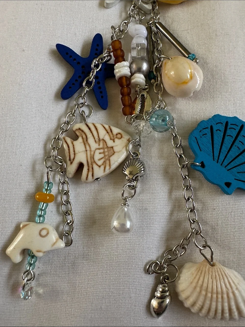 Beach Charm Keychain or Purse Charm Blue, White & Yellow